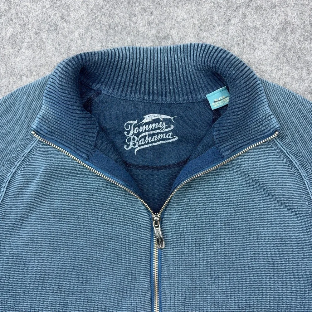 Tommy Bahama Sweater Mens XL Blue Full Zip 100% Cotton Lightweight Jacket Casual
